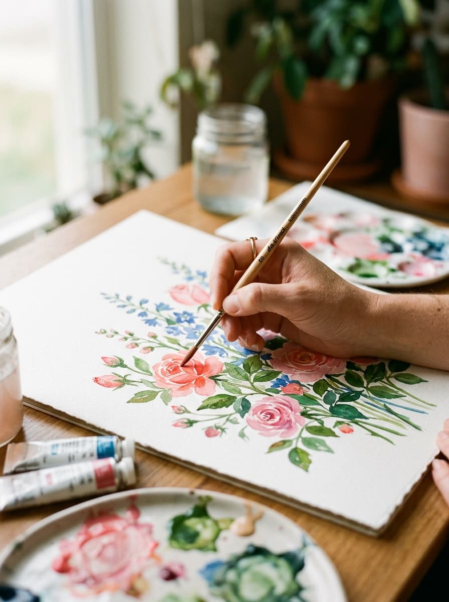 Artist workspace with painting in progress