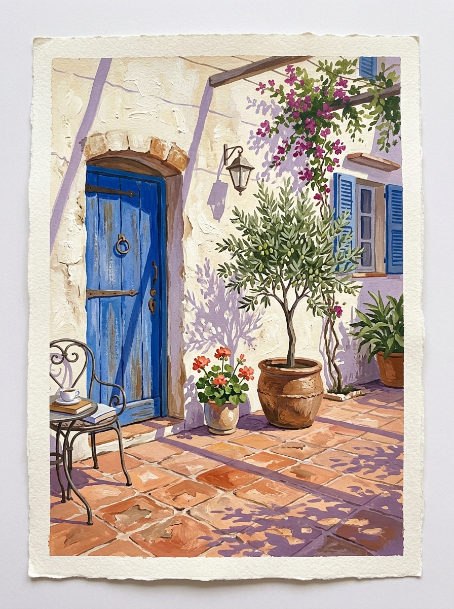 Afternoon Shadows — Gouache painting